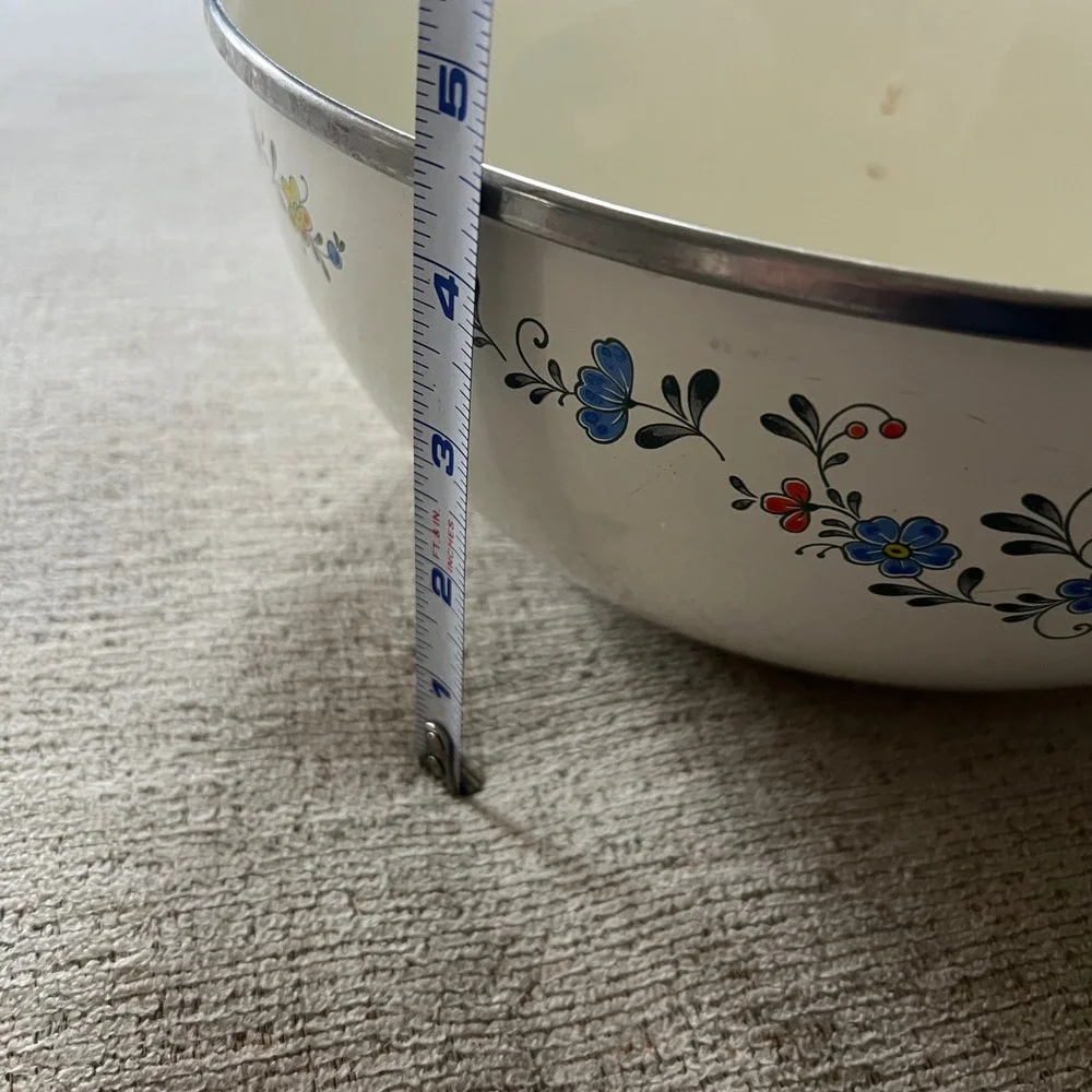 Vintage Kobe Kitchen Enamel Floral Mixing Bowl Made in‎ Japan 10.5